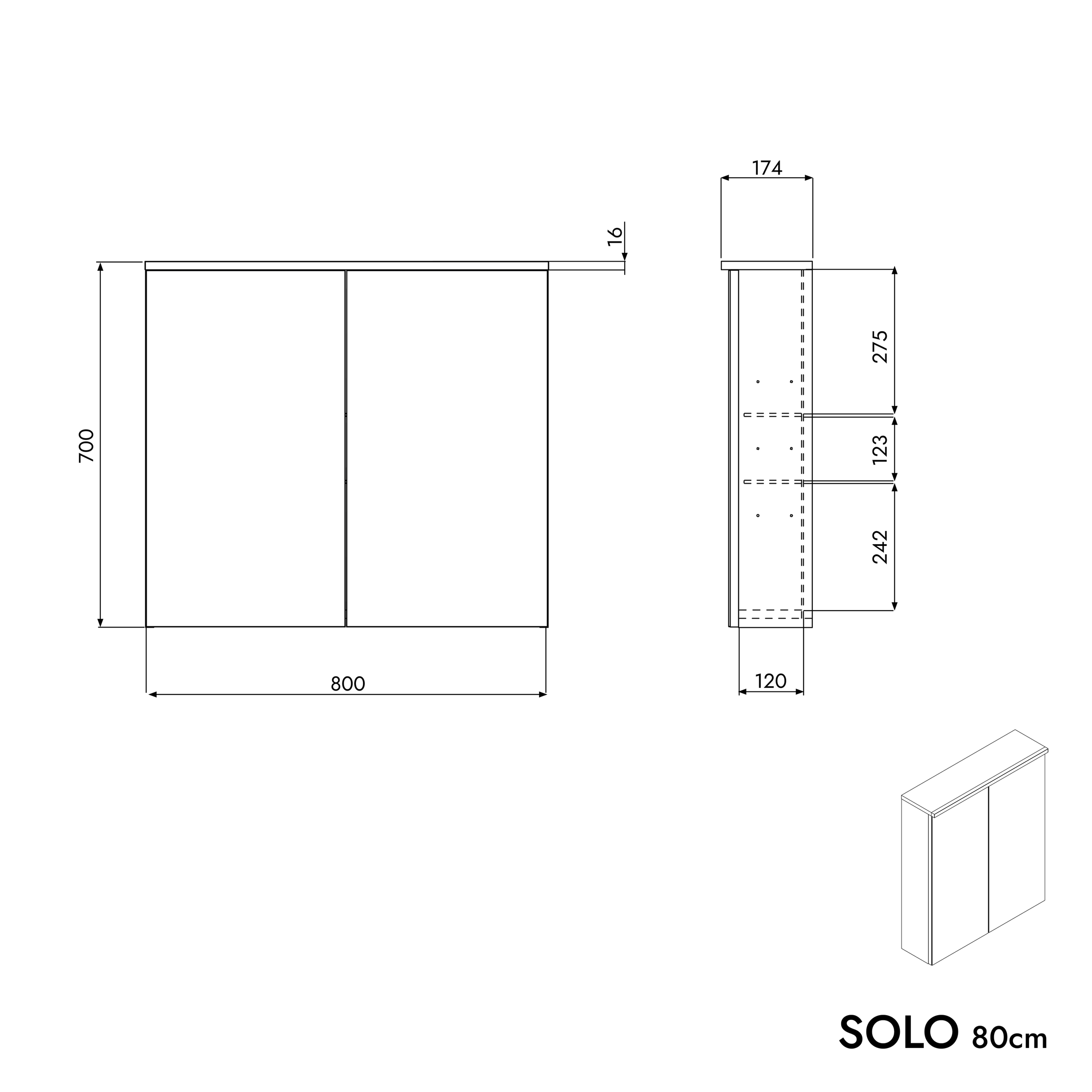 Zrcadlová skříňka SOLO s LED osvětlením - 80 cm - 2 dvířka - možnost volby barvy