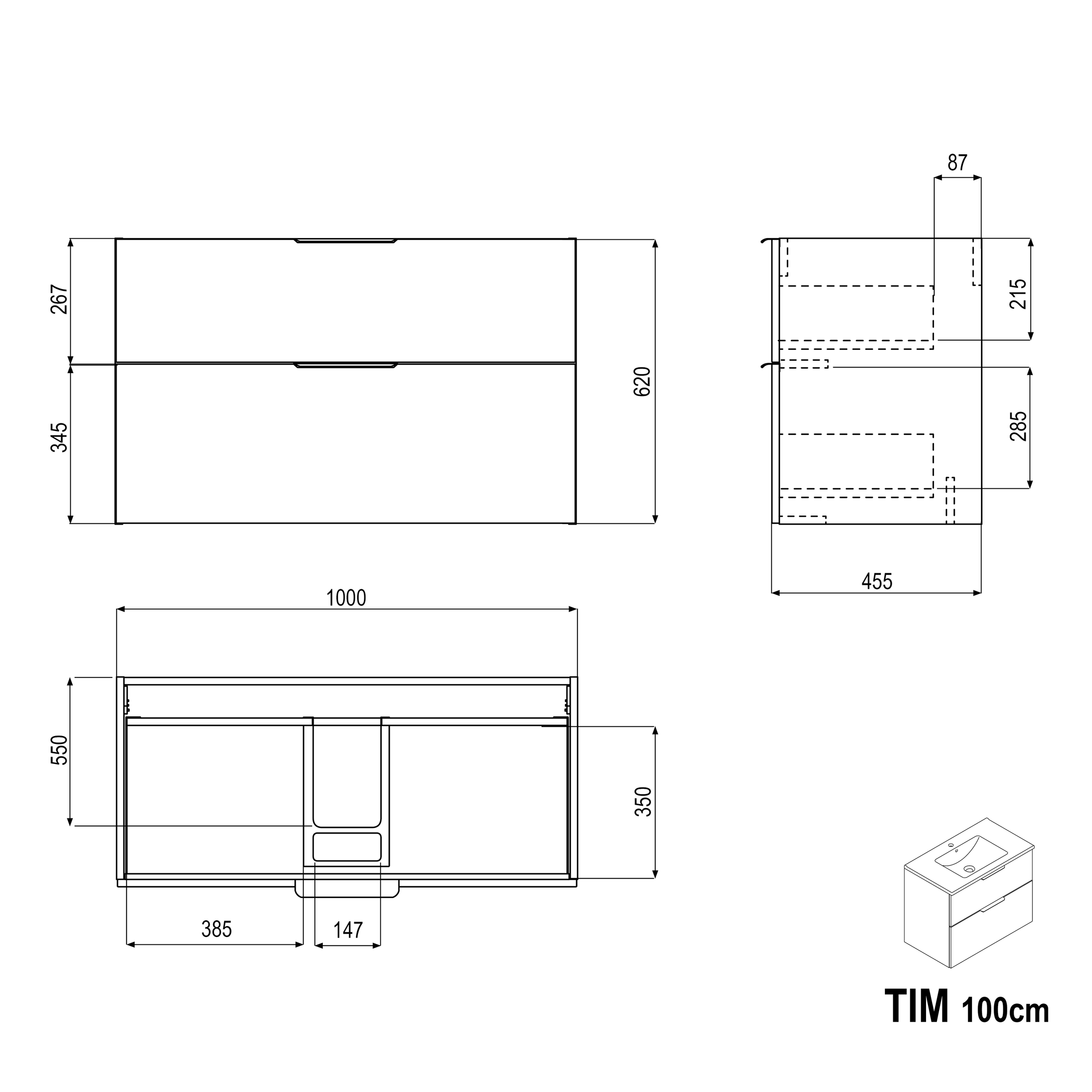 Koupelnová skříňka pod umyvadlo TIM 100 cm