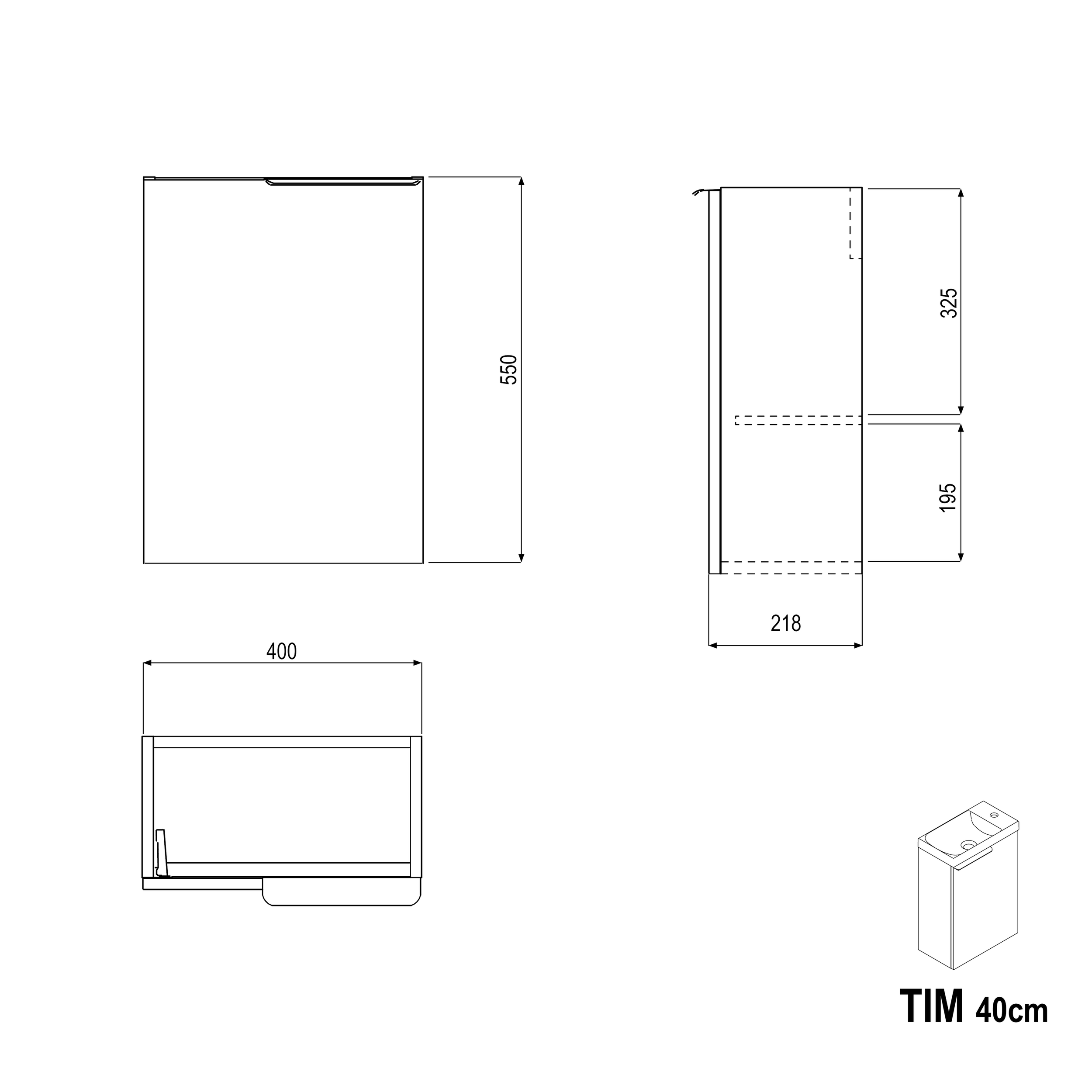 Koupelnová skříňka s umyvadlem TIM 40 cm