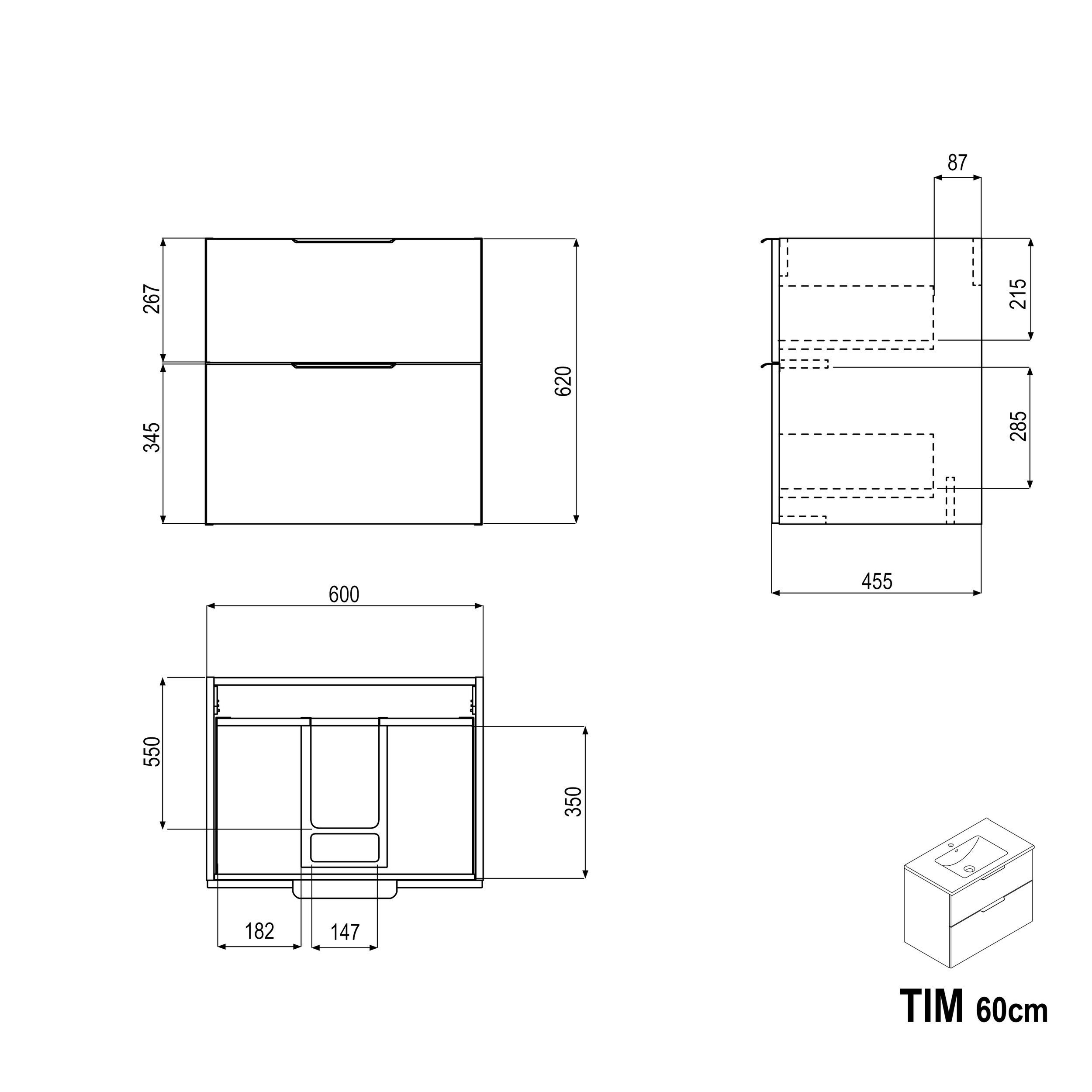 Koupelnová skříňka pod umyvadlo TIM 60 cm 