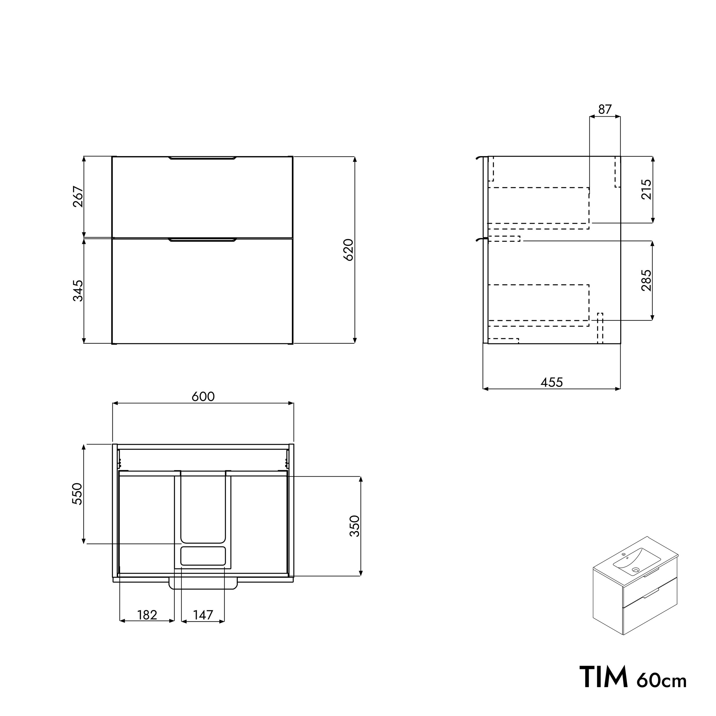 Umyvadlo Duravit s umyvadlovou skříňkou TIM 60 cm