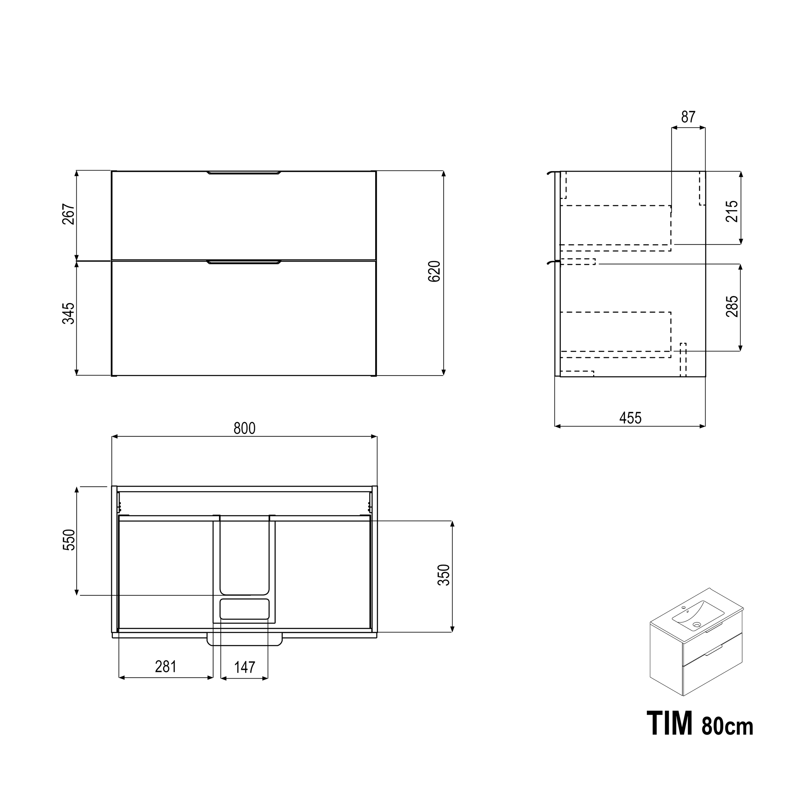 Koupelnová skříňka pod umyvadlo TIM 80 cm