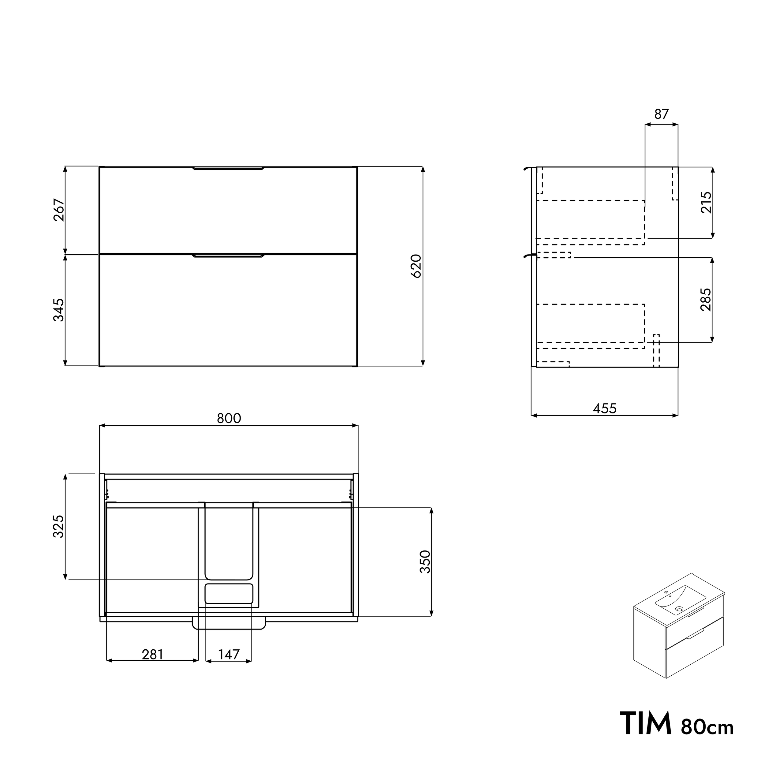 Koupelnový nábytek set TIM 80 cm s keramickým umyvadlem