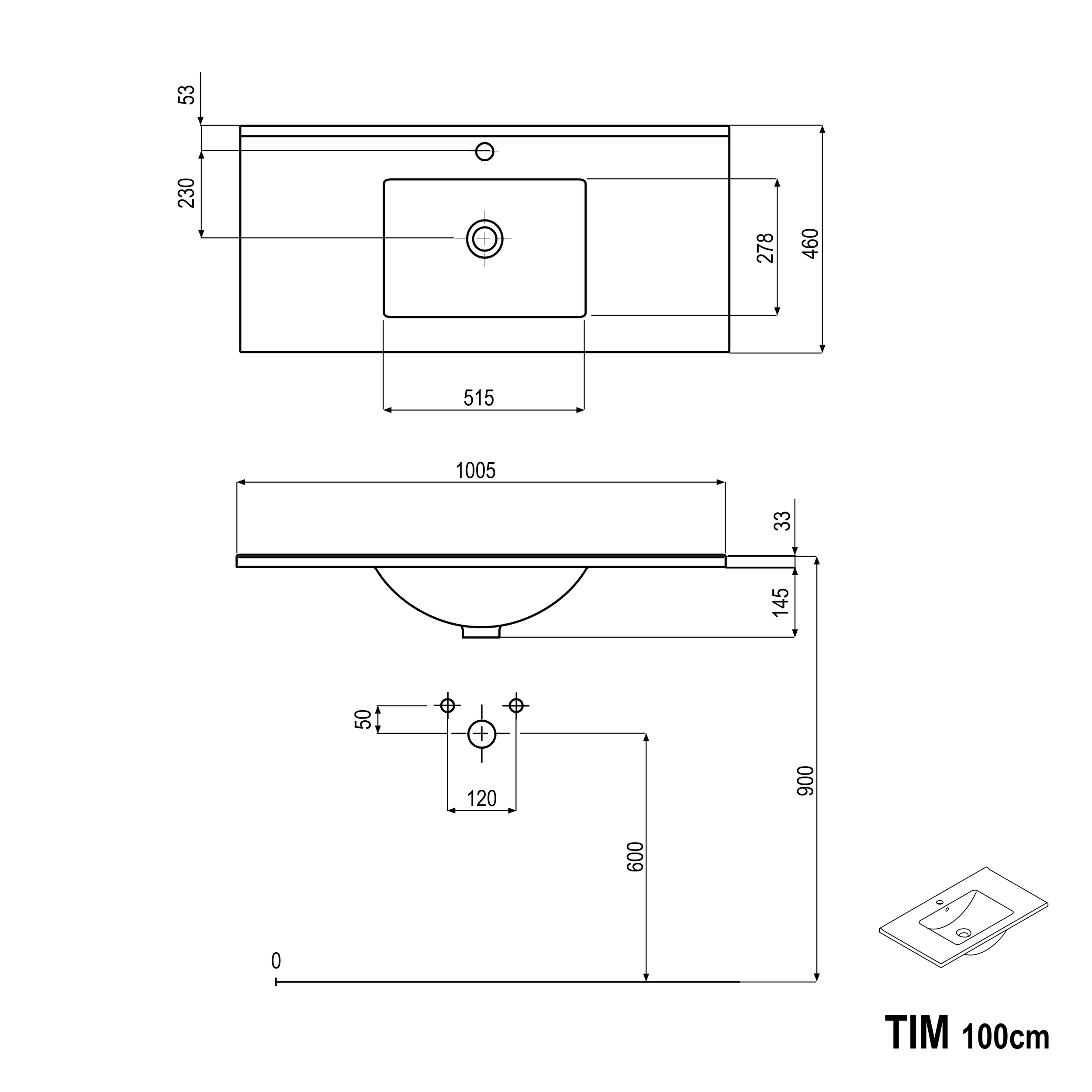 Koupelnová skříňka s umyvadlem TIM 100 cm