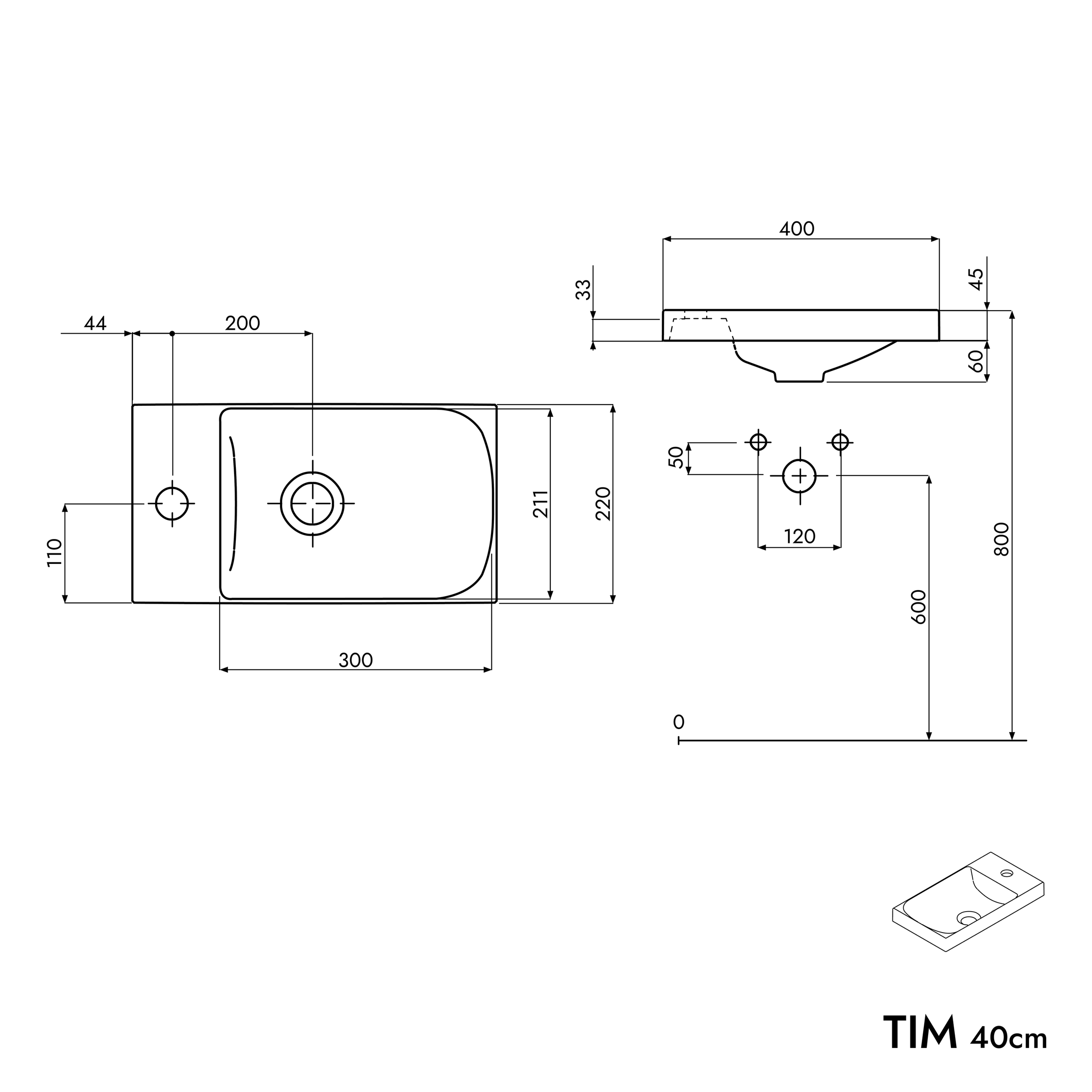 Skříňka pod umyvadlo TIM 40 cm