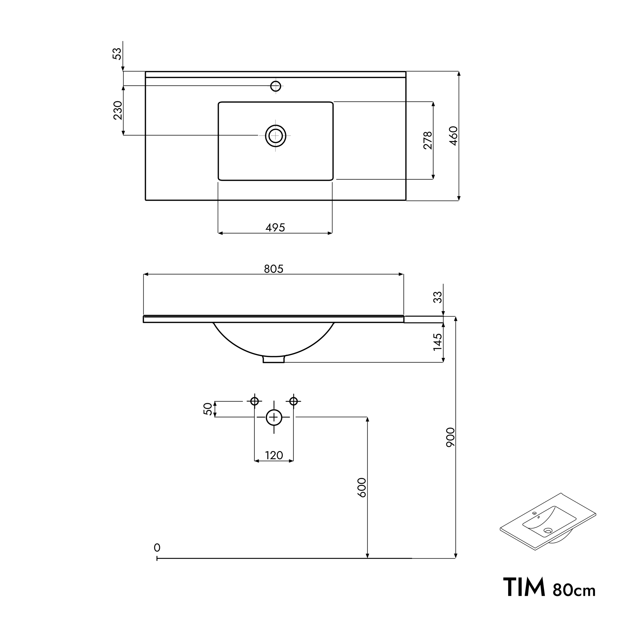 Koupelnová skříňka s umyvadlem TIM 80 cm