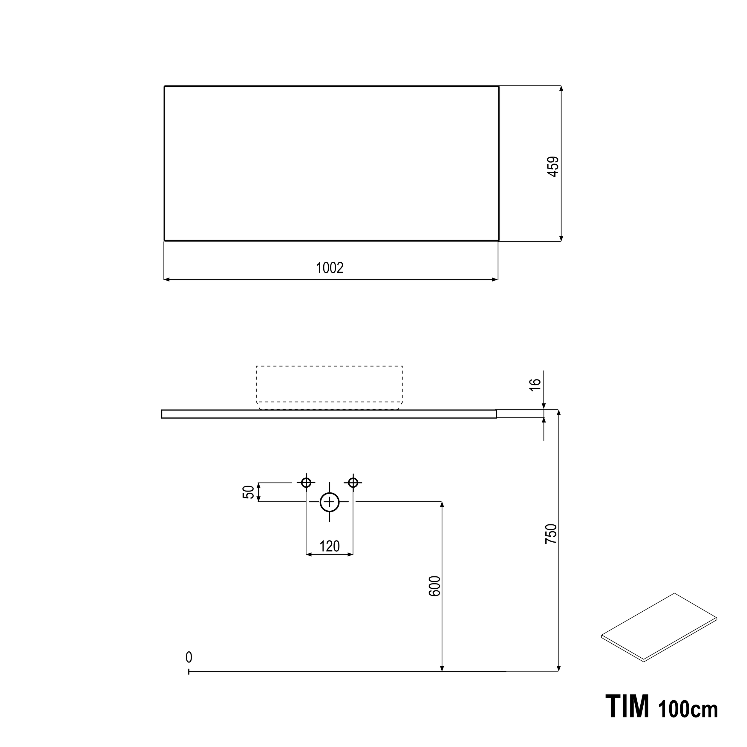 Koupelnová skříňka pod umyvadlo TIM 100 cm