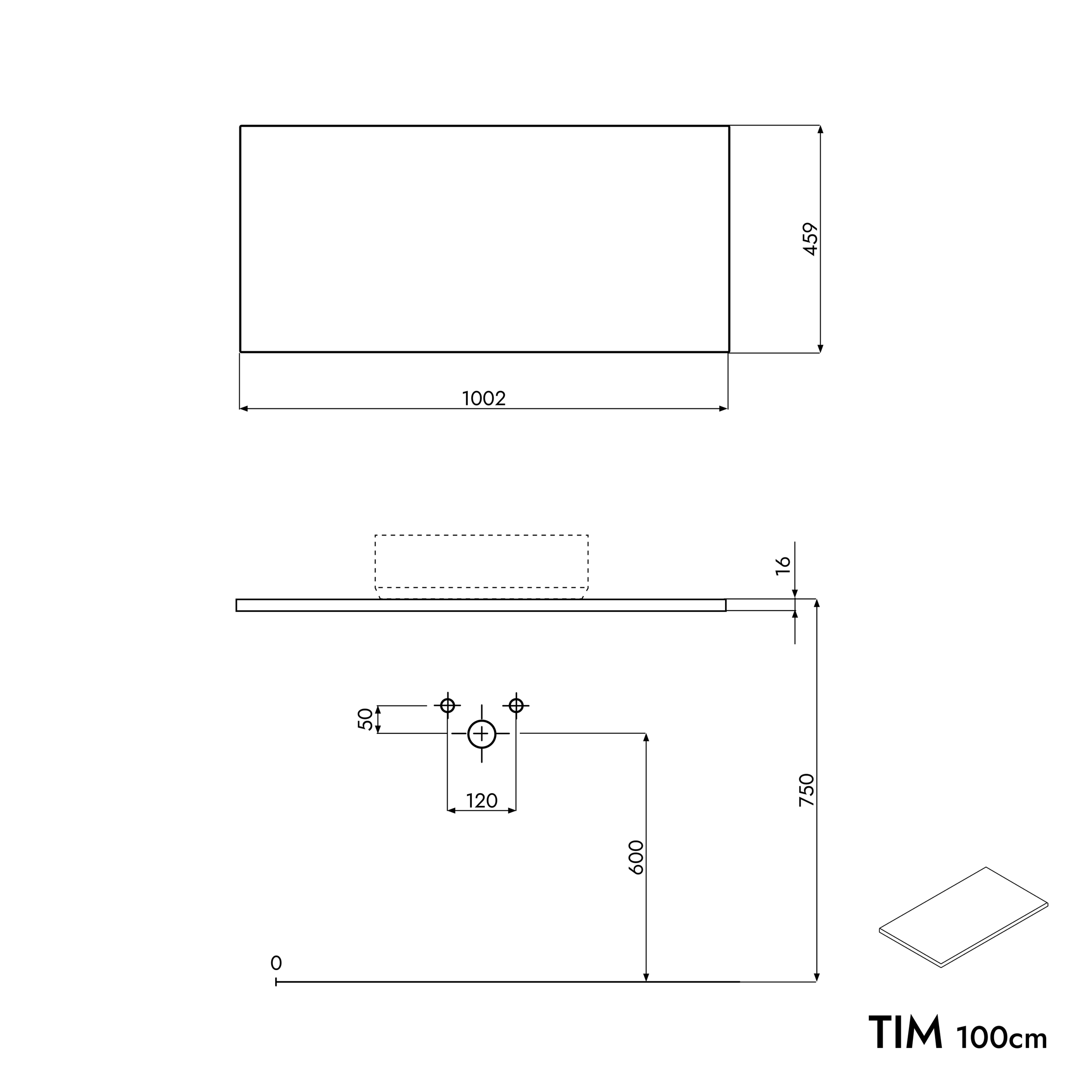 Koupelnová skříňka pod umyvadlo TIM 100 cm