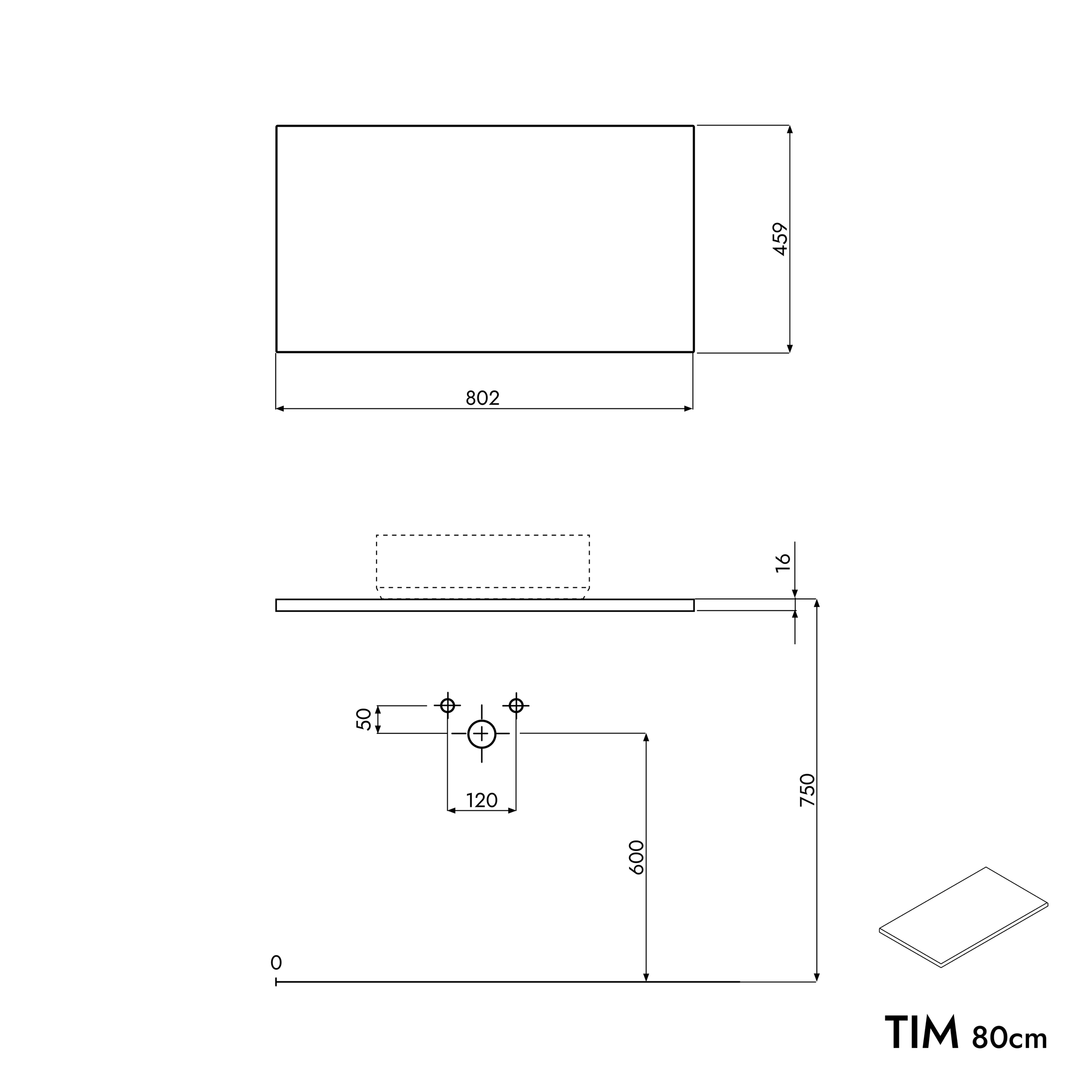 Koupelnová skříňka pod umyvadlo TIM 80 cm