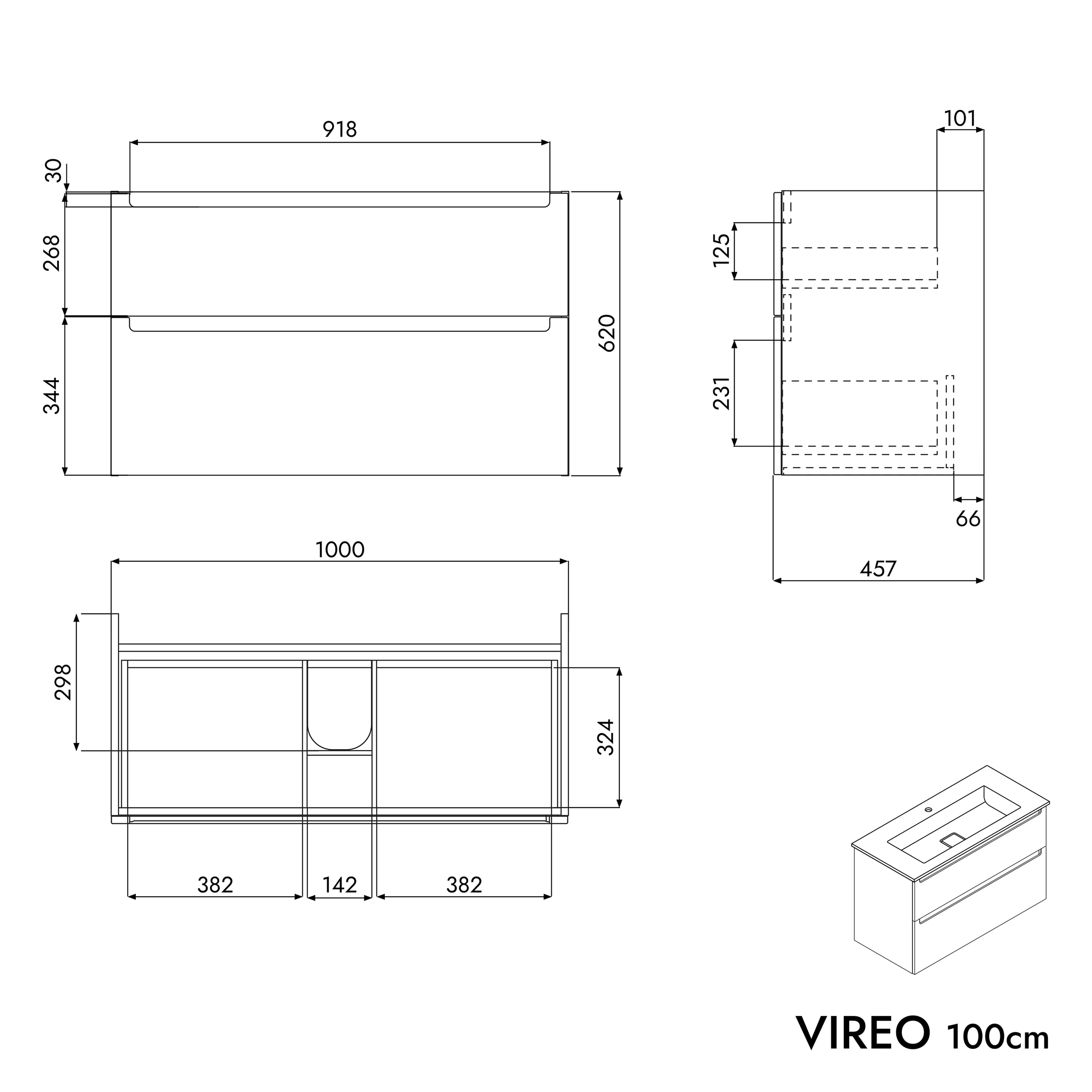 Koupelnová skříňka VIREO 100 cm s umyvadlem z minerálního odlitku BRUXELLES