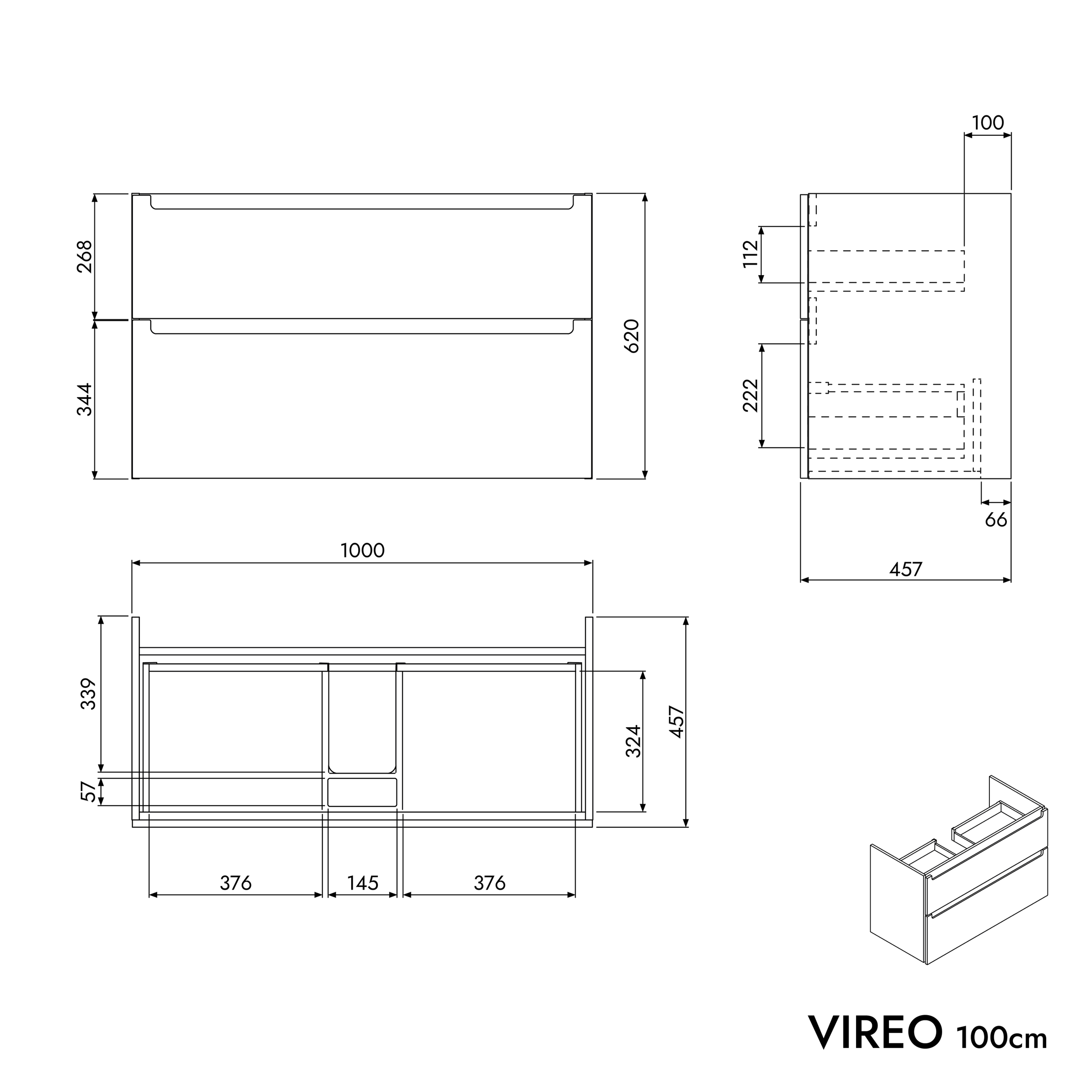 Koupelnová skříňka VIREO 100 cm s umyvadlem z minerálního odlitku CREAM