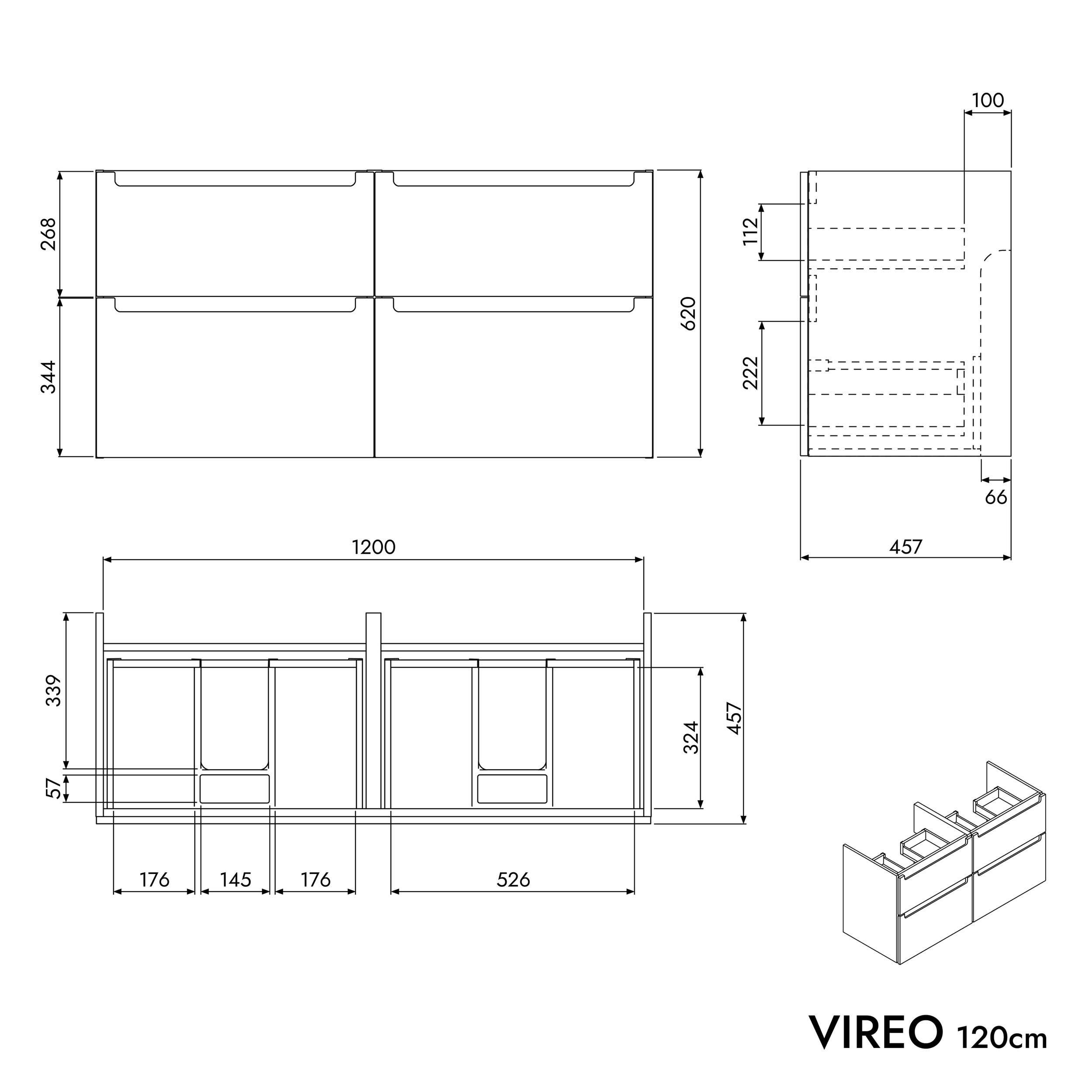 Koupelnová skříňka VIREO 120 cm s dvojumyvadlem z minerálního odlitku CREAM 