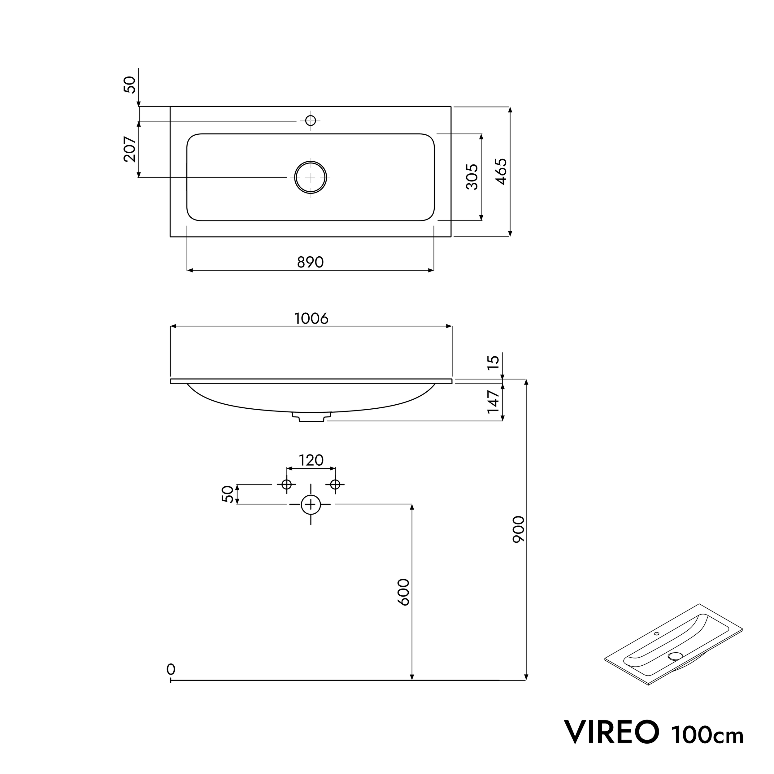 Koupelnová skříňka VIREO 100 cm s umyvadlem z minerálního odlitku CREAM
