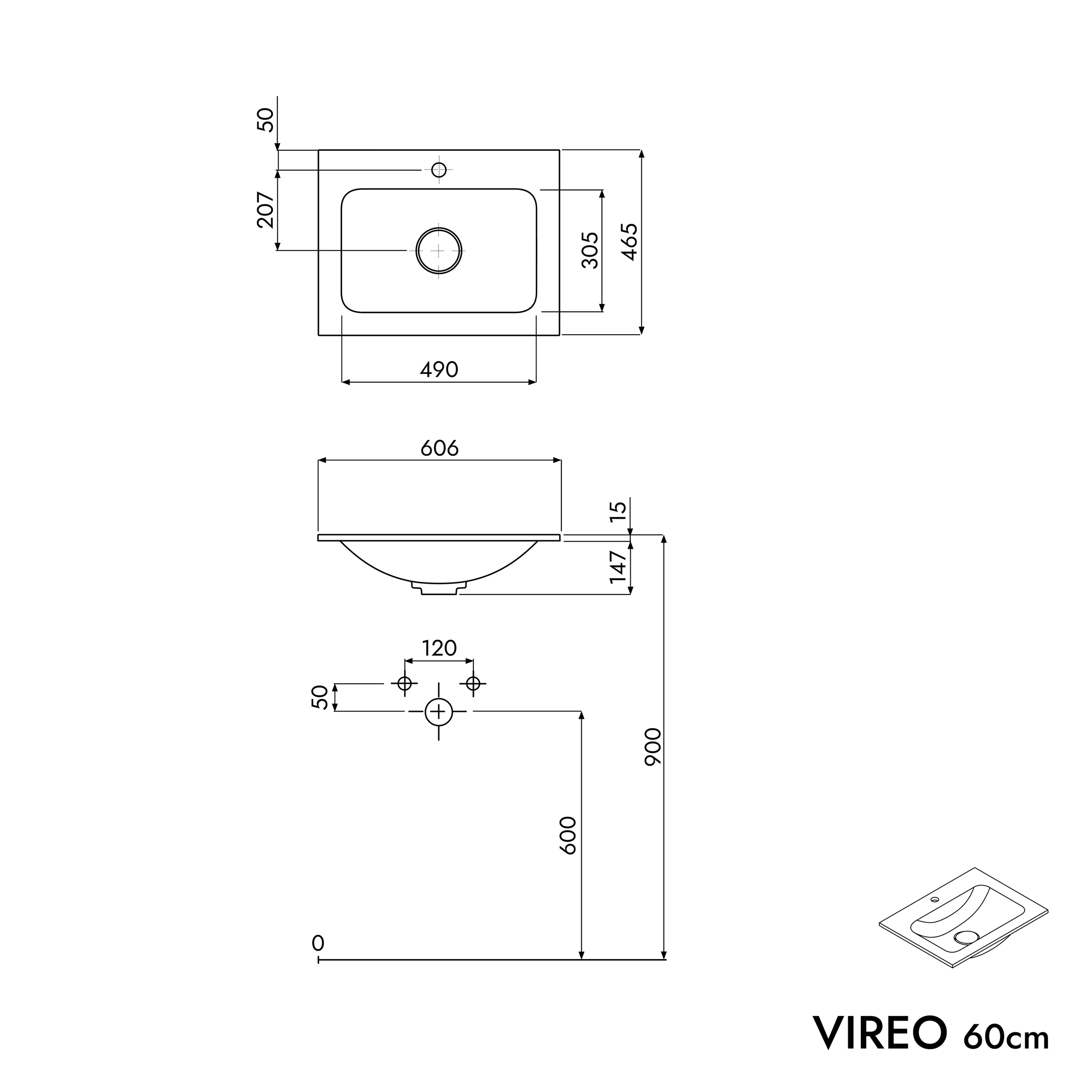 Koupelnová skříňka VIREO 60 cm s umyvadlem z minerálního odlitku CREAM 