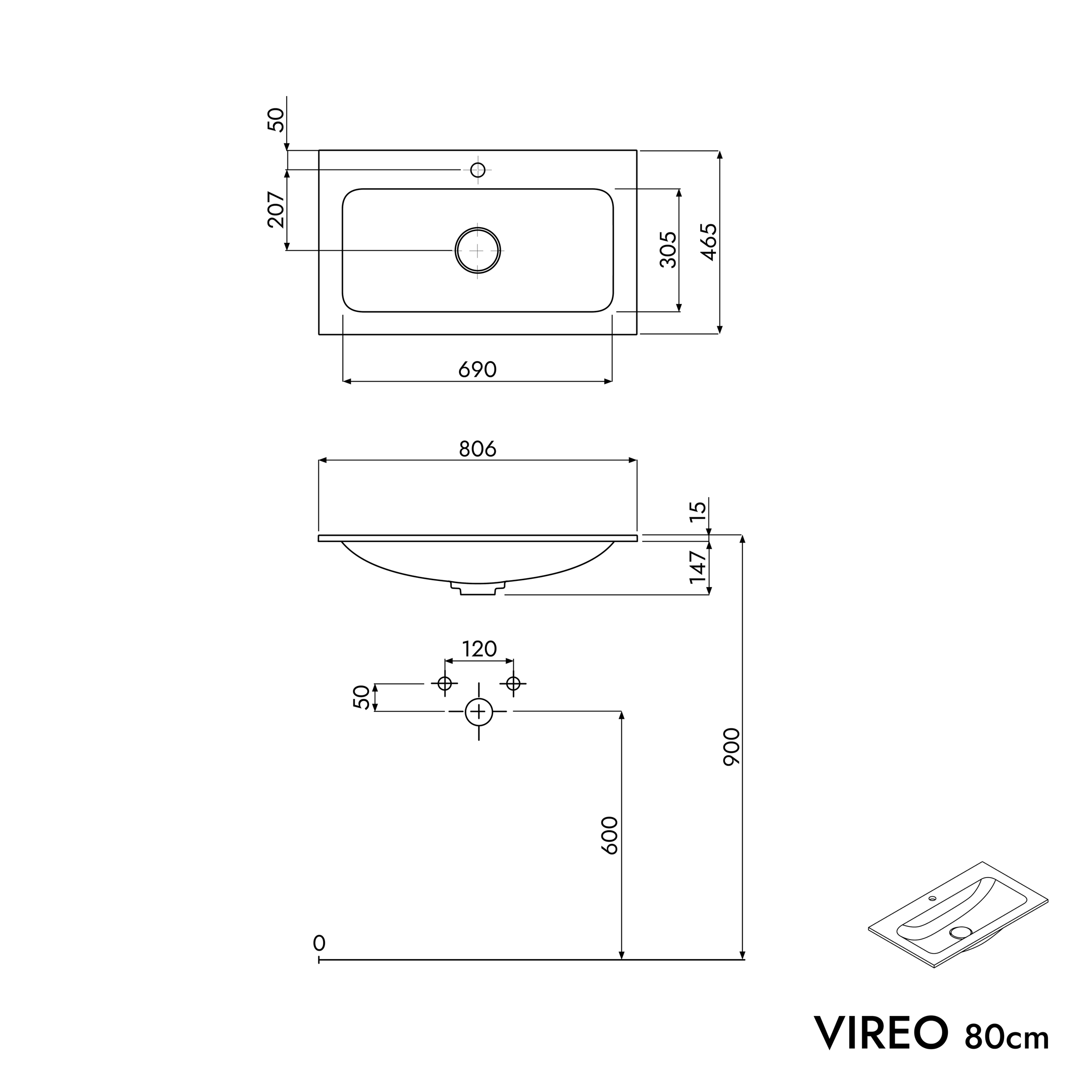 Koupelnová skříňka VIREO 80 cm s umyvadlem z minerálního odlitku CREAM