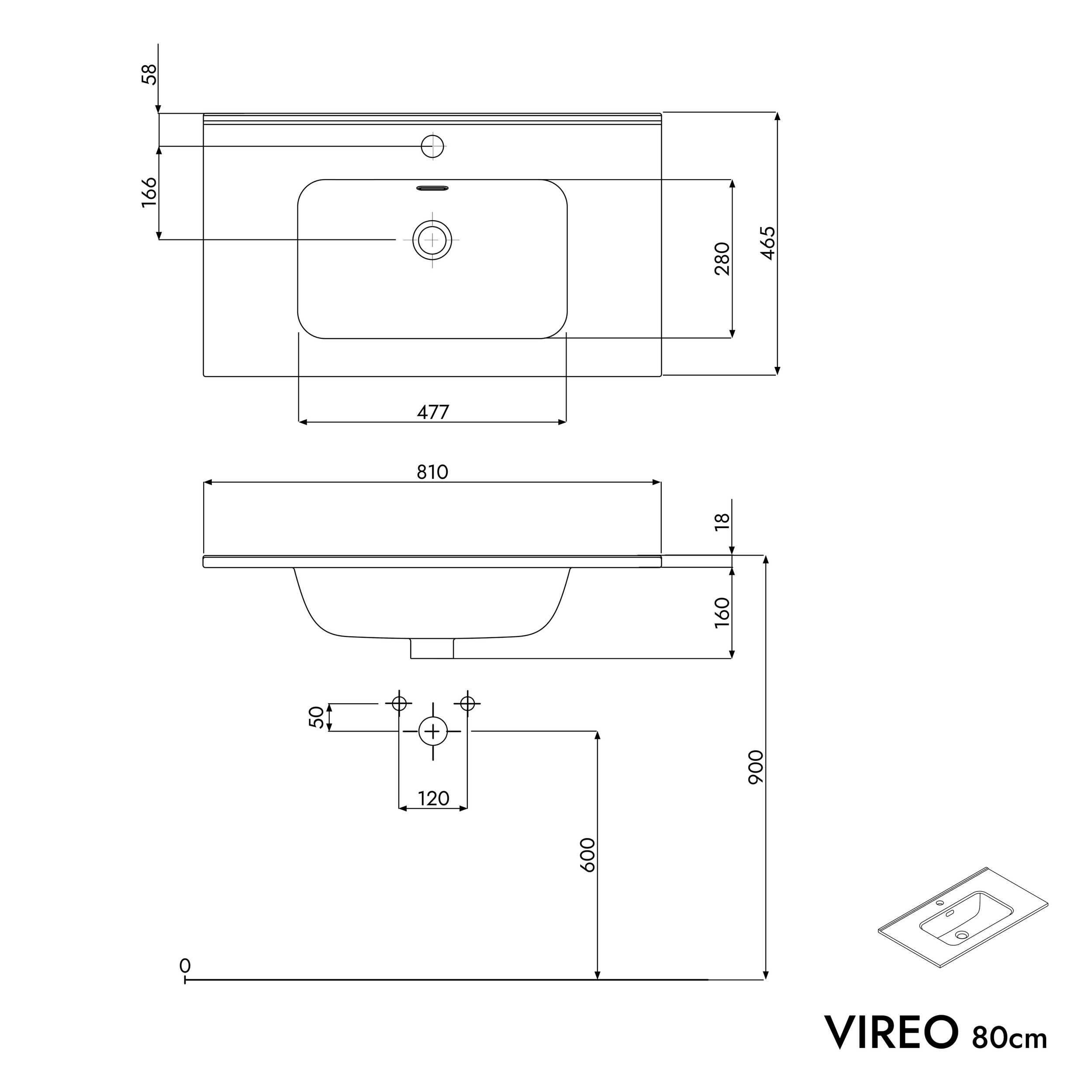 Koupelnový set VIREO 80 cm s umyvadlem