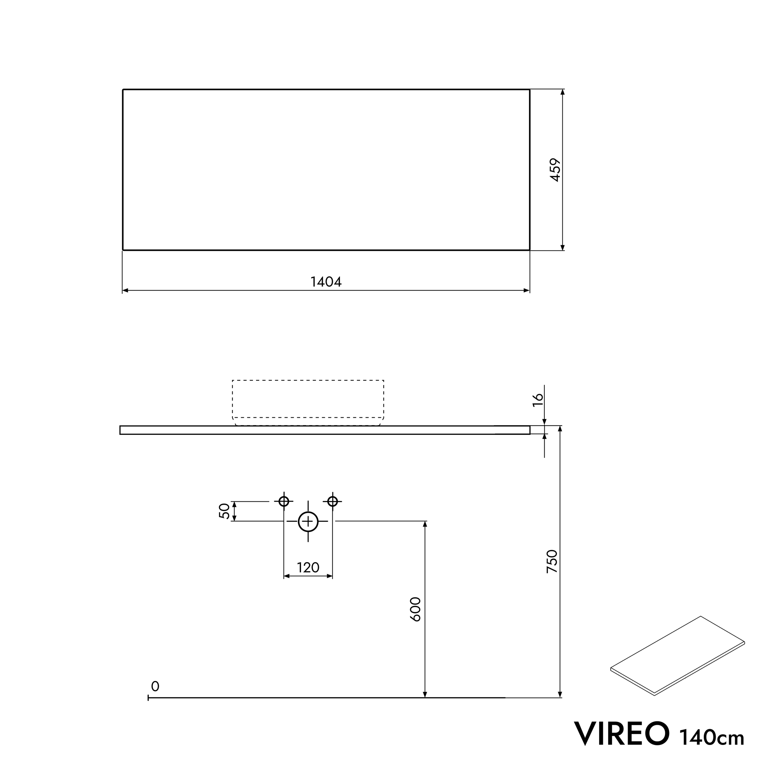 Koupelnová skříňka pod umyvadlo na desku VIREO 140 cm - možnost volby barvy