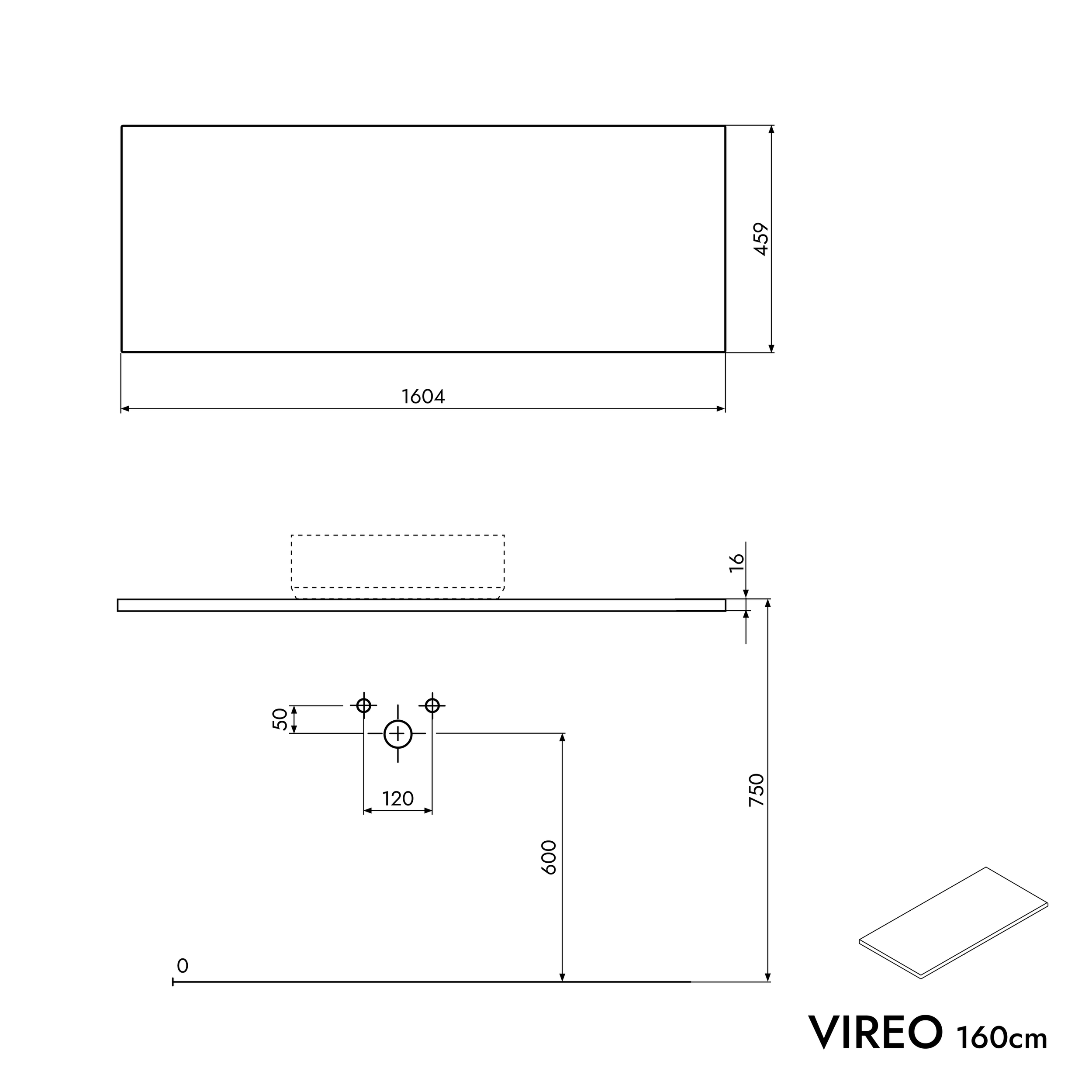 Koupelnová skříňka pod umyvadlo na desku VIREO 160 cm - možnost volby barvy