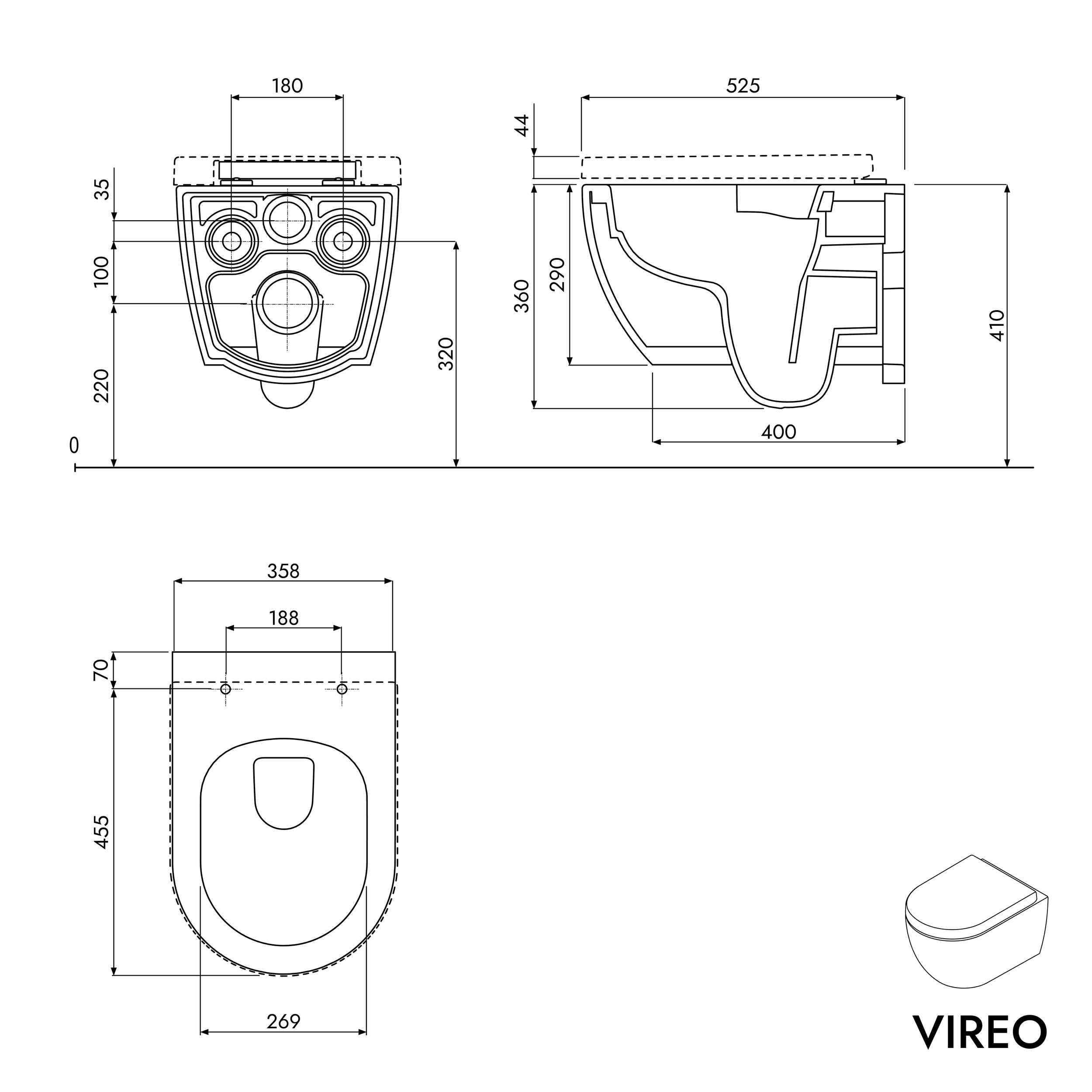 Závěsné WC VIREO s prkénkem Soft-close, rimless