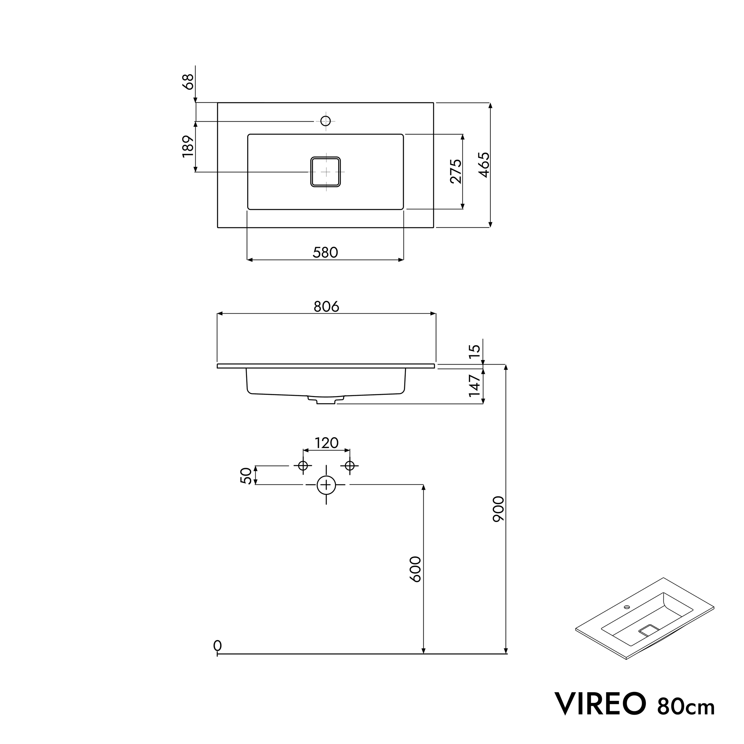 Koupelnová skříňka VIREO 80 cm s umyvadlem z minerálního odlitku BRUXELLES