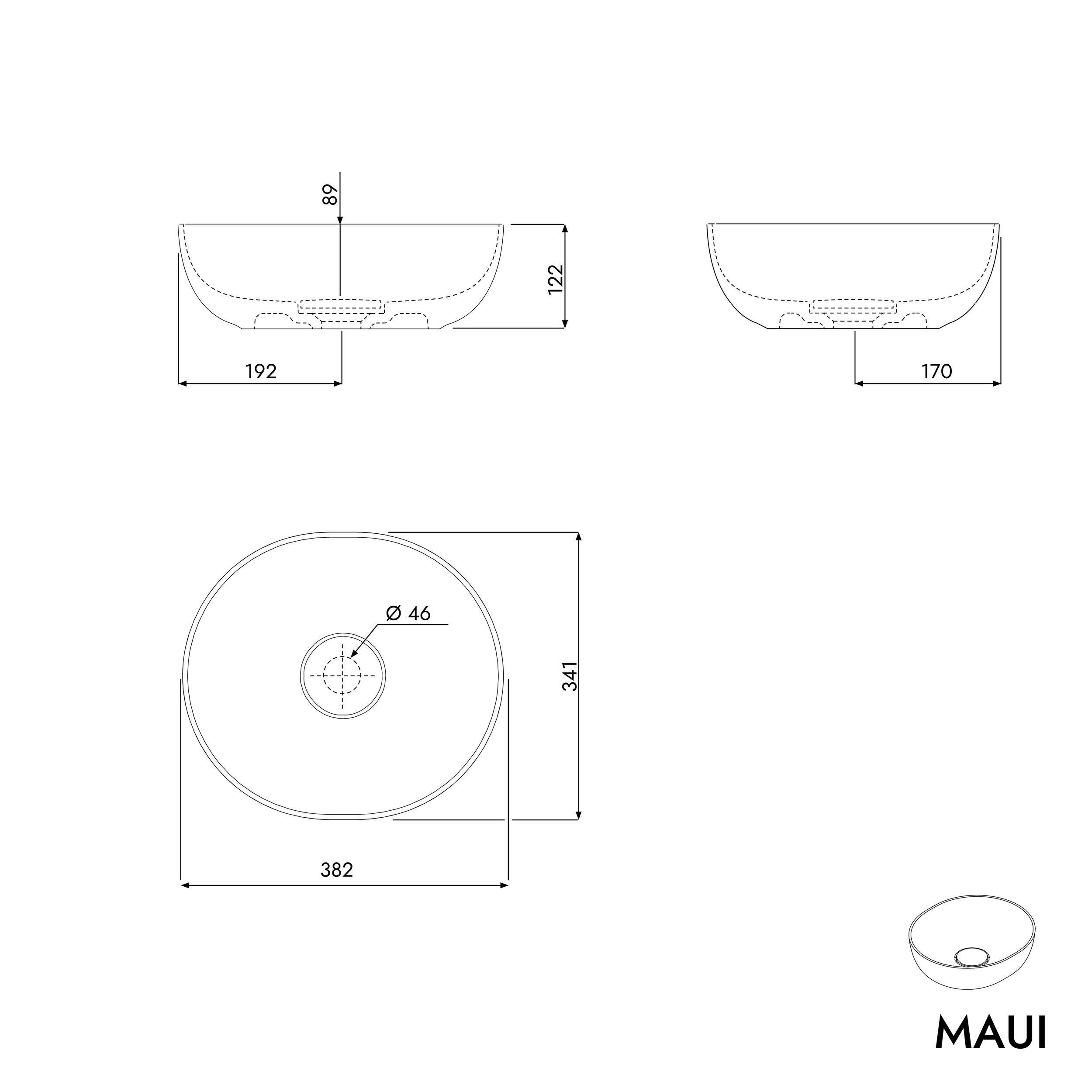 Oválné nástěnné umyvadlo MAUI