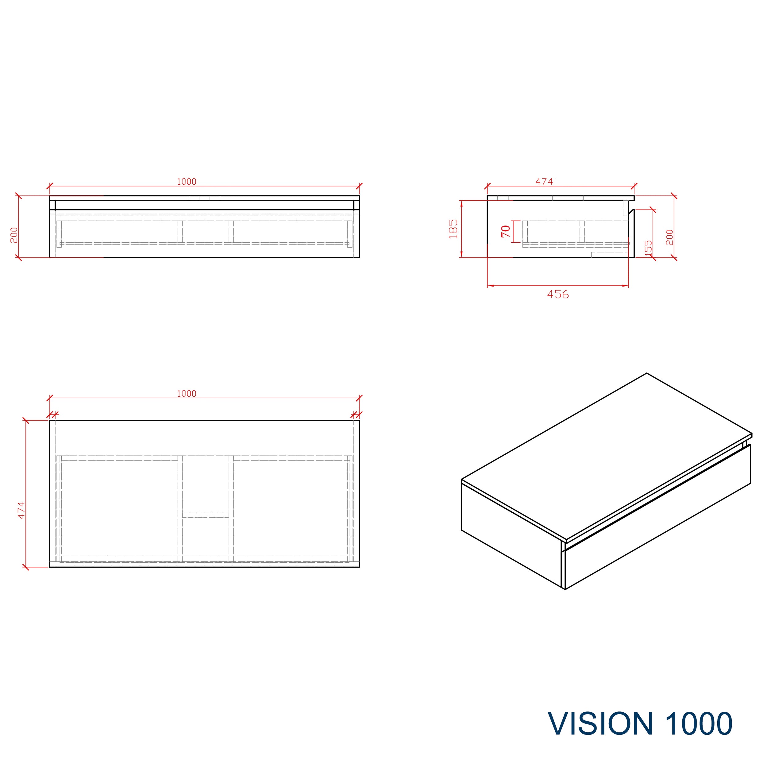 Koupelnová skříňka pod umyvadlo Vision 1000 - Bílá matná