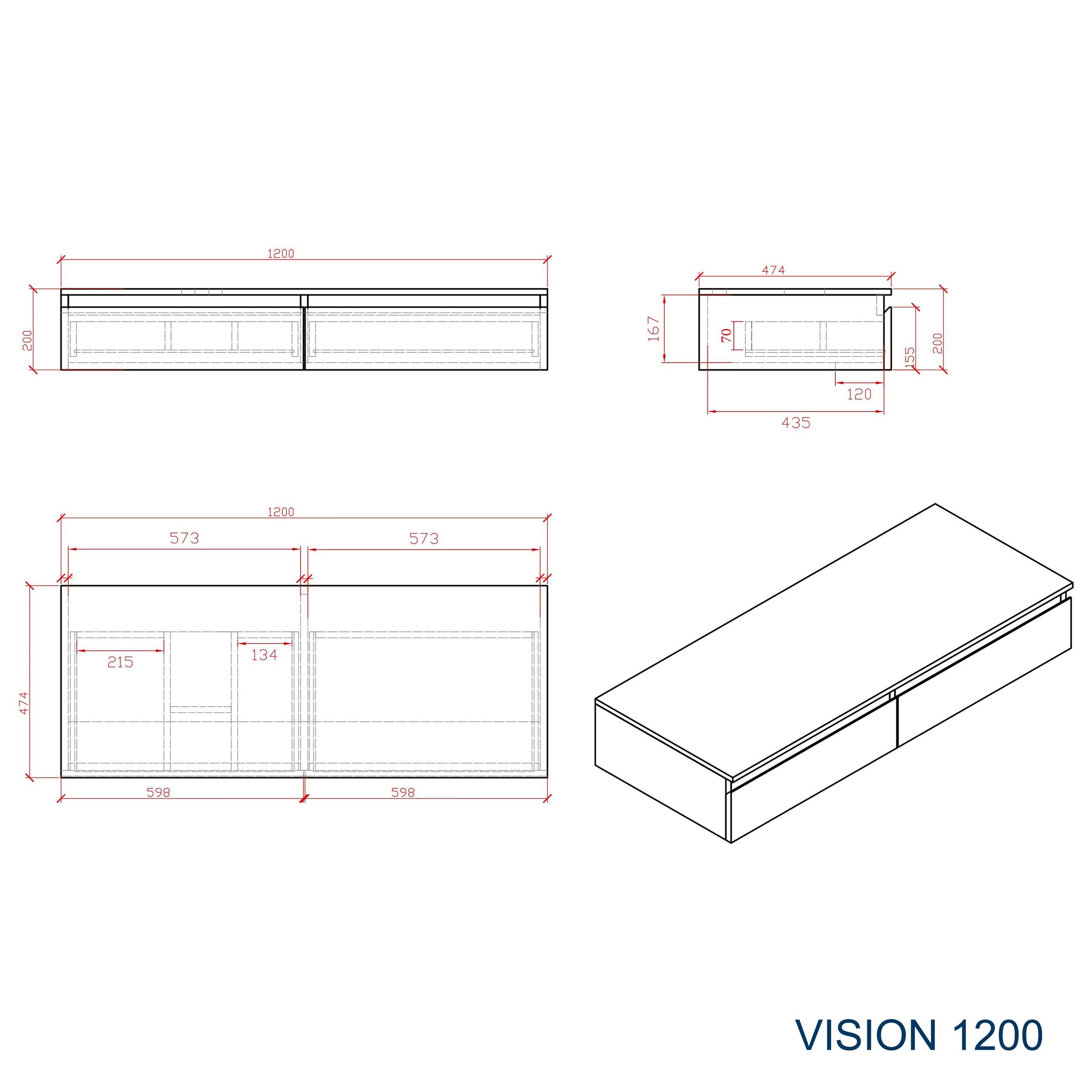 Koupelnová skříňka pod umyvadlo Vision 1200 - Bílá matná 