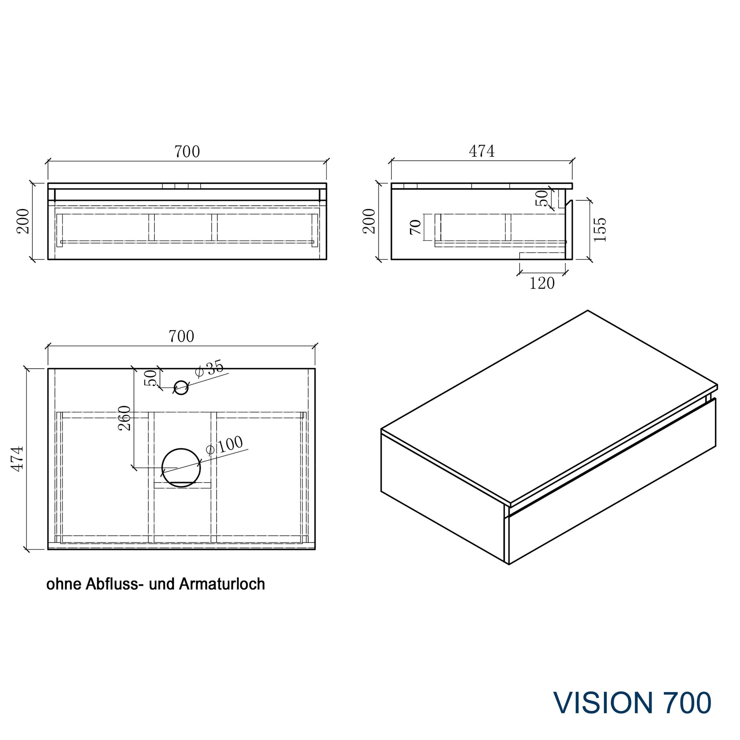 Koupelnová skříňka pod umyvadlo Vision 700 - Bílá matná